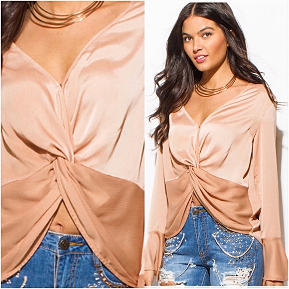 Tops - Silky Bell Sleeve Twist Front Blouse S